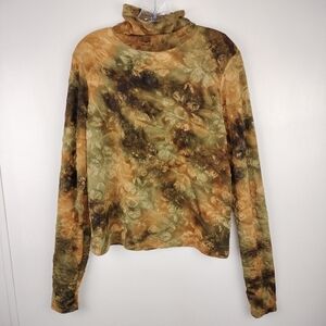 Vintage Elliott Lauren Embossed Stretch Long Sleeve Mock Neck in Autumn Sz. L